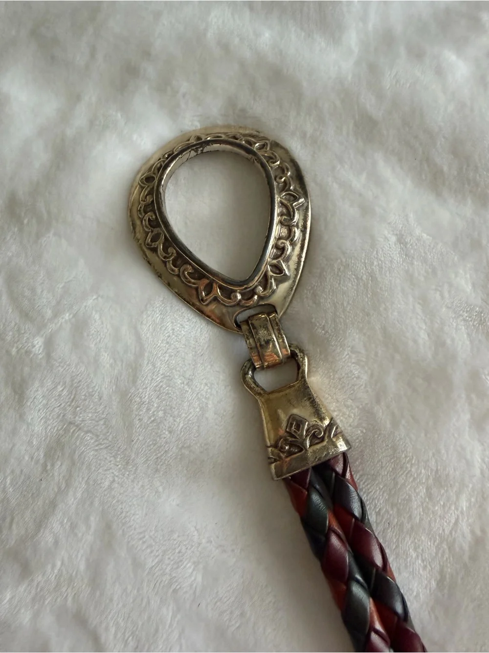 Brighton Braided Leather Belt Necklace in Red and Black with Silver-Tone Ring